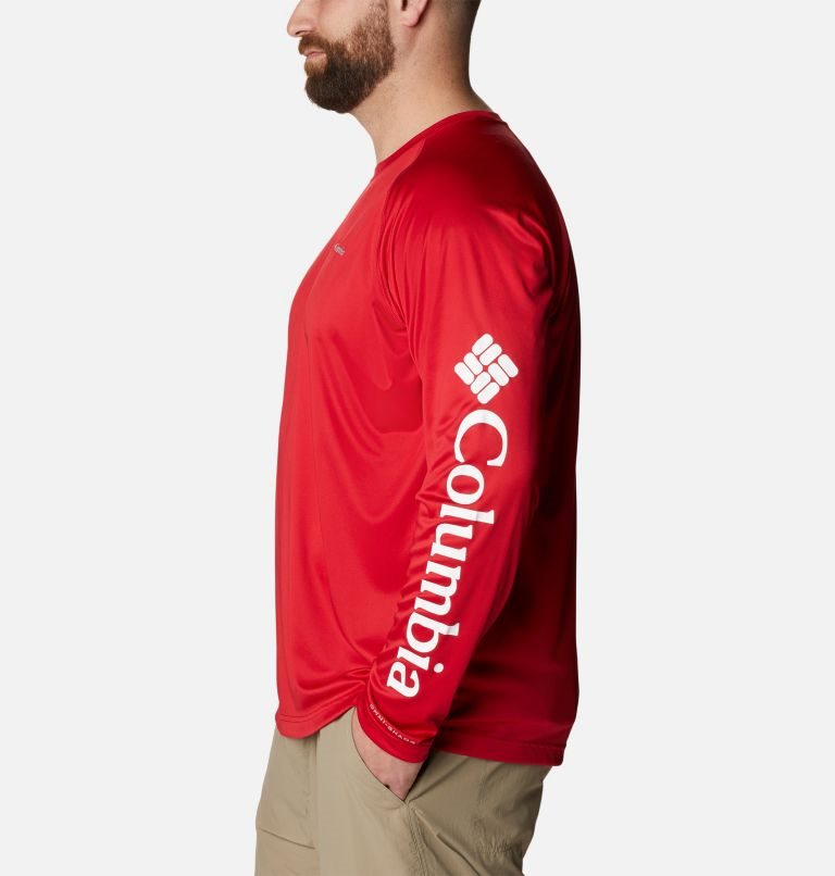 Men's Columbia Fork Stream Long Sleeve Sweatshirts Red | Plus Size CA-S06C4